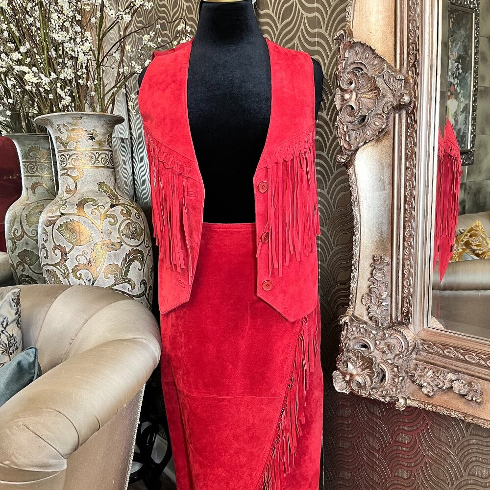 Santa Fe res suede fringe western skirt & vest
